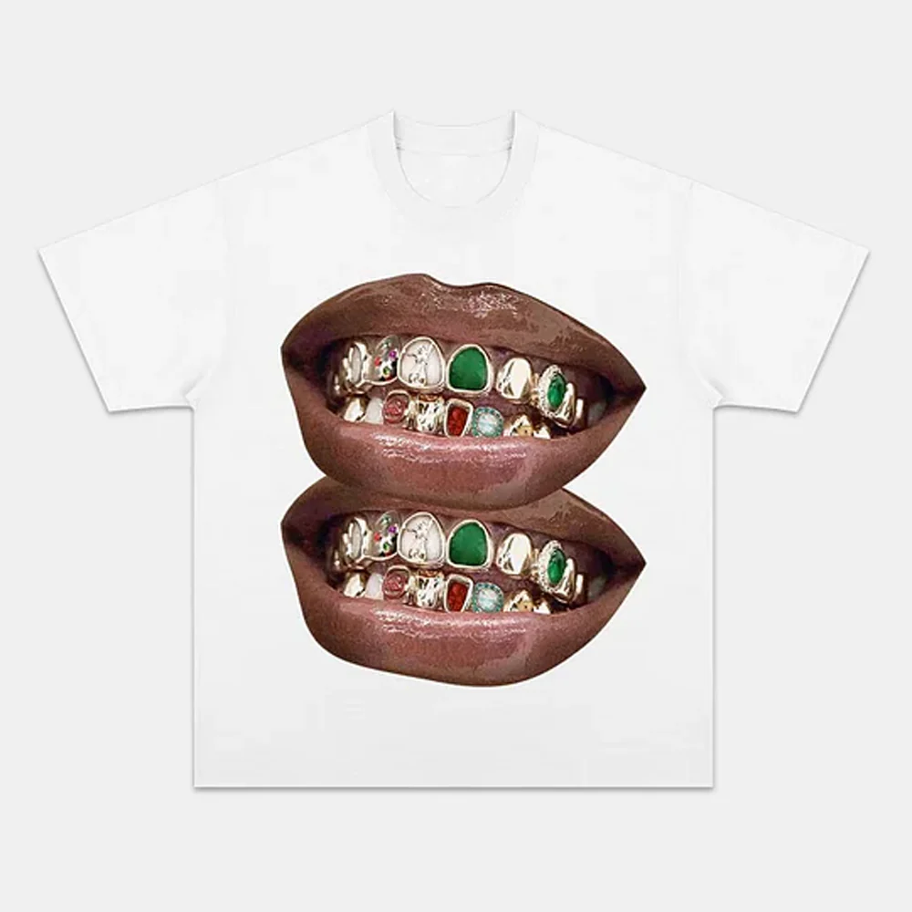 Exclusive Fashion Gold & Jade Grills Lip Print Tee - Image 3
