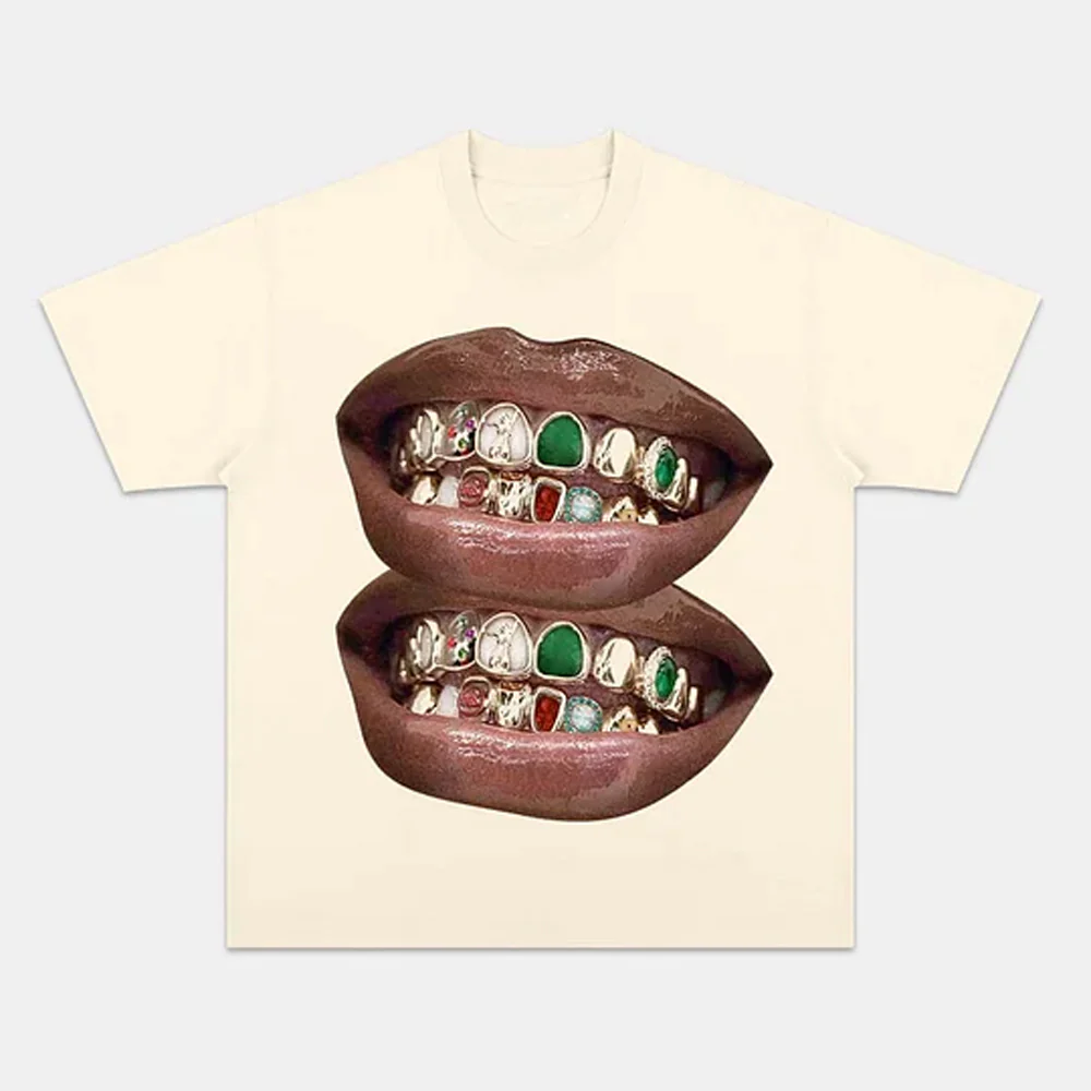 Exclusive Fashion Gold & Jade Grills Lip Print Tee - Image 4