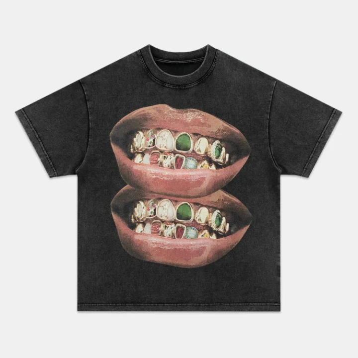 GOLD & JADE UNIQUE GRILLS LIP PRINT TEE - Image 2